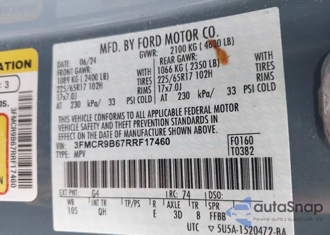 2024 Ford Bronco Sport Big Bend from USA, damaged, VIN 3FMCR9B67RRF17460